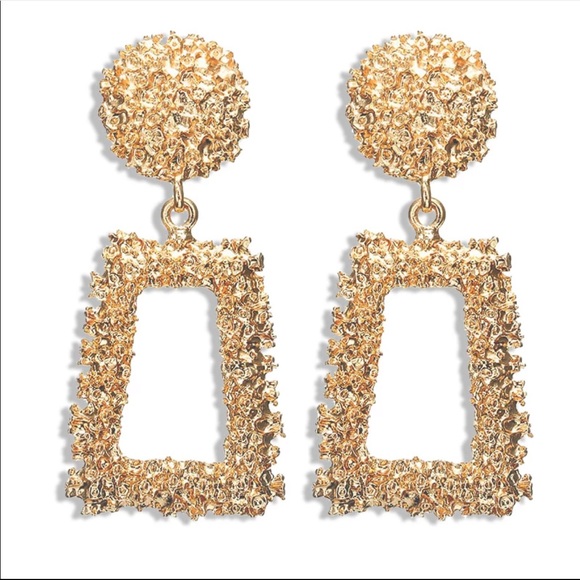 New! Gold Rectangle Statement Chandelier Earrings - Picture 5 of 6